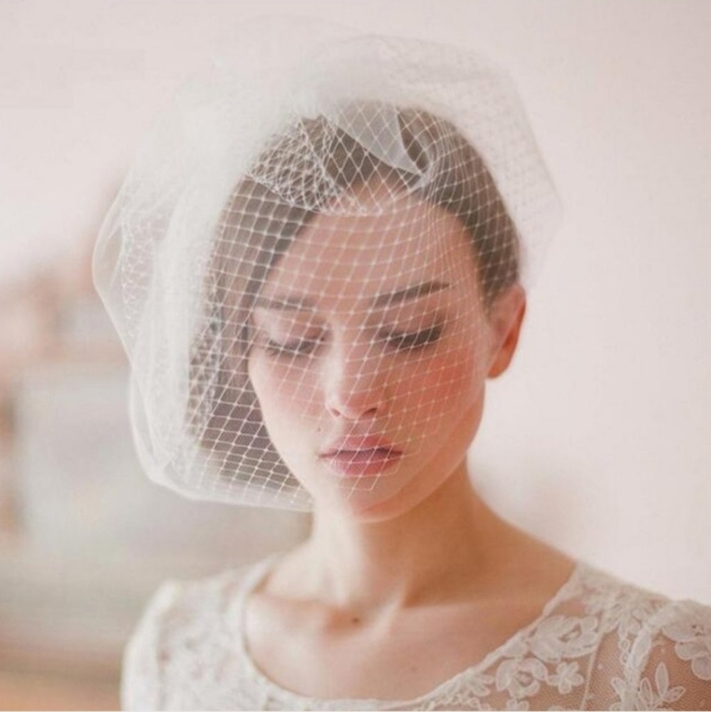 Wedding veil birdcage white bride bridal short tulle with comb elegant beautiful